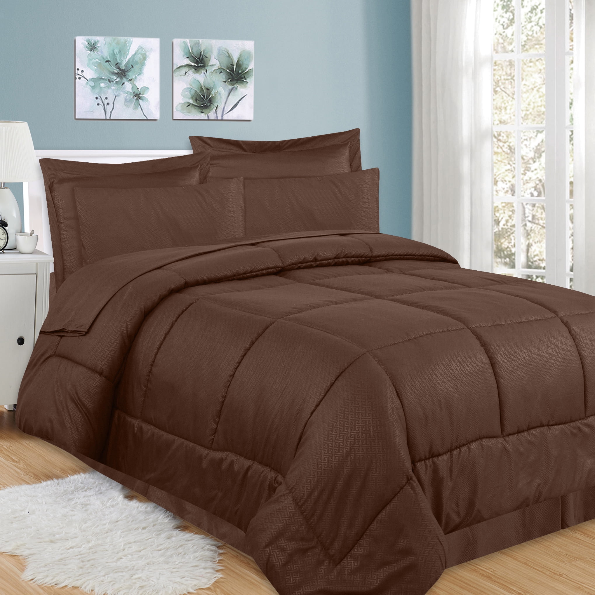 8 Piece Bed In A Bag Greek Key Comforter Sheet Bed Skirt Sham Set