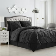 8 Piece Bed In A Bag Pintuck Comforter Sheet Bed Skirt Sham Set Queen Black