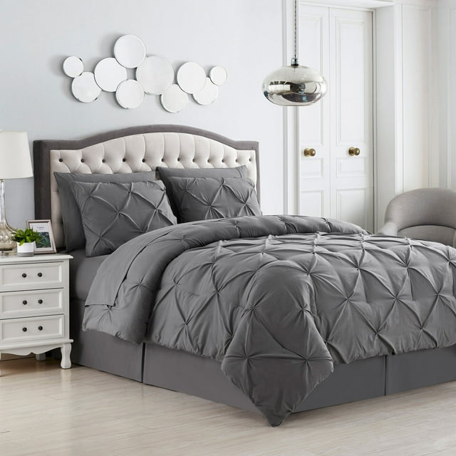 8 Piece Bed In A Bag Pintuck Comforter Sheet Bed Skirt Sham Set for All Seasons