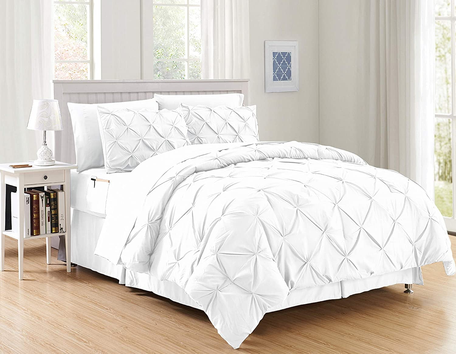 Elegant Comfort 8 Piece King Cal King Bed in a Bag Set White Includes Silky Soft Sheets with Storage Pockets Walmart