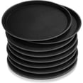 thumbnail image 1 of 8-Piece Black Round Plastic Serving Tray With Non-Slip Surface And Raised Edges, Ideal For Food Service In Restaurants, Cafeterias, Bars, Kitchens, And Home Settings (11-Inch Diameter), 1 of 7
