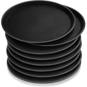 8-Piece Black Round Plastic Serving Tray With Non-Slip Surface And Raised Edges, Ideal For Food Service In Restaurants, Cafeterias, Bars, Kitchens, And Home Settings 11-Inch Diameter