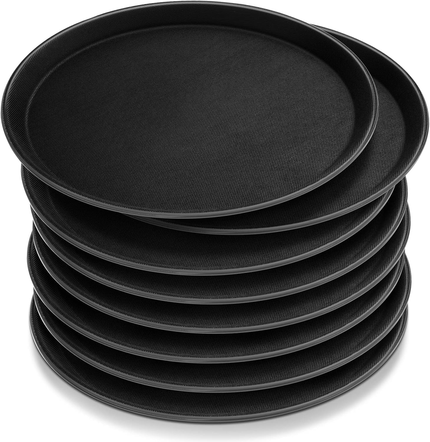 8-Piece Black Round Plastic Serving Tray With Non-Slip Surface And Raised Edges, Ideal For Food Service In Restaurants, Cafeterias, Bars, Kitchens, And Home Settings (14-Inch Diameter)