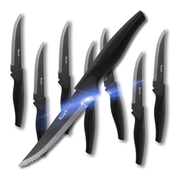 8-Piece Black Steak Knife Set Dishwasher Safe, Steak Knife Set Stainless Steel, Kitchen Steak Knife Set Sharp - Scratch Resistant & Rust Proof