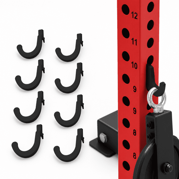 8-Piece Black Steel Power Rack Attachments Hooks for Gym Storage