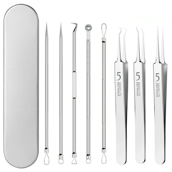 8-Piece Blackhead Remover Come Done Extractor Tool Kit - Stainless Steel Acne Tweezers with Metal Box for Effective Pimple Removal