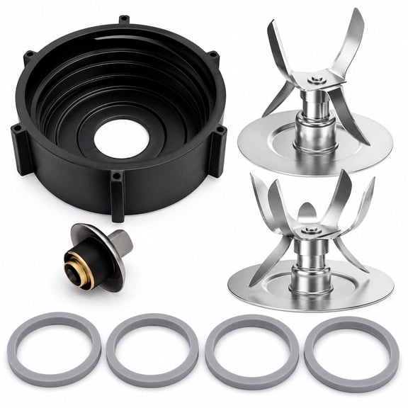 8-Piece Blender Replacement Parts Kit Compatible with Oster Osterizer Blenders, Stainless Steel 4 & 6-Point Ice Blades, Stable 6-Rib Jar Base, Gaskets