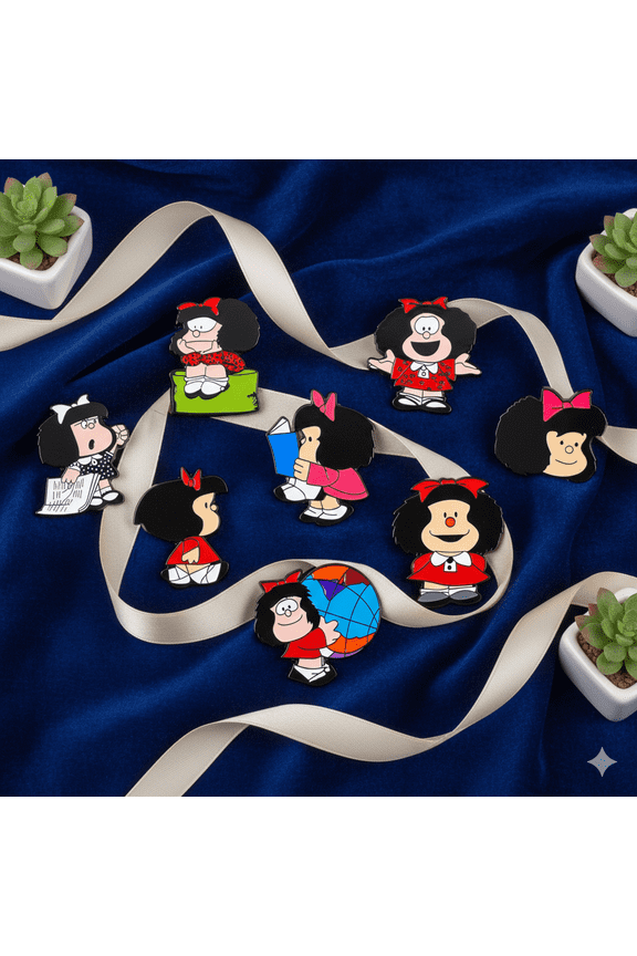 8-Piece Book Lover Enamel Pin Set - Reading Theme Cartoon Character Badges for Jackets, Bags & Collections