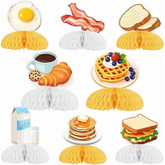 8 Piece Breakfast Party Honeycomb Centerpieces Bacon Fried Bread Food Theme Table Decorations
