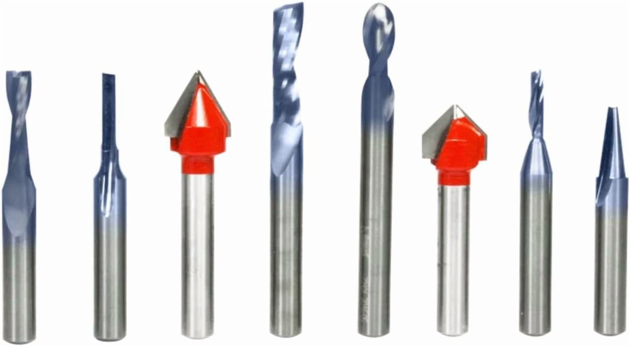 Tico Router 8-Piece CNC Router Bit Set for 2D/3D Carving and Sign Making - 1/4 ...