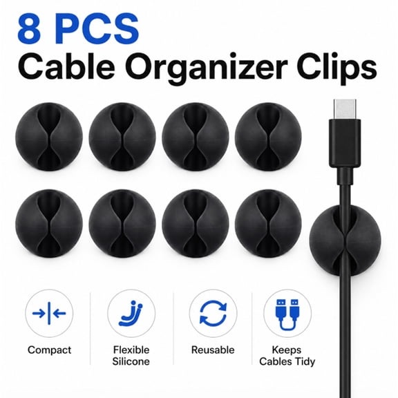 8 Piece Cable Reel Organizer Set, Cord Management Clips and Wire Holders for Desk and Chargers, TIKA