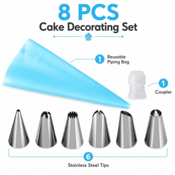8 Piece Cake Decorating Kit with Piping Bags and Tips, Icing Tools Set for Baking, TIKA