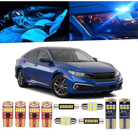 8 Piece Car Interior LED Lights Kit for Honda Civic 10th 2016-2021 Sedan Coupe Hatchback Interior LED Light Bulbs Packag Kit+ Install Tool