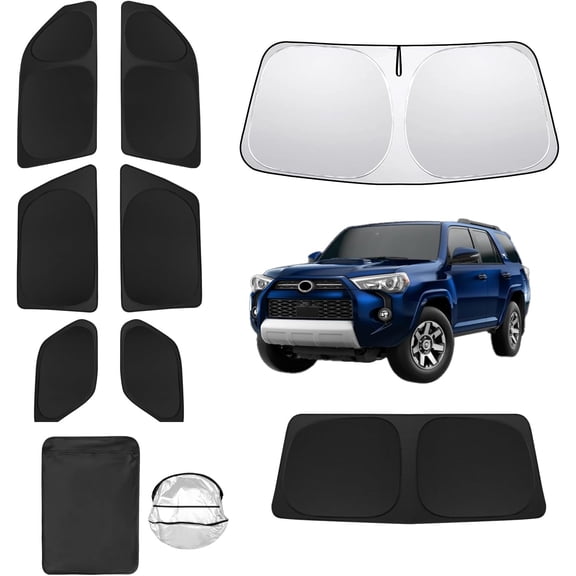 8-Piece Car Window Sun Shade Set for Toyota 4Runner 20102024 Full Coverage Windshield and Side Rear Shades UV Blocking Privacy Blackout