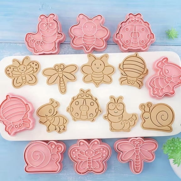 8-Piece Cartoon Animal Cookie Cutters Set - Fun Baking Molds for Kids, Cute Insect Shapes for Creative Cookie Decorating, Food-Safe Fondant and Craft Tools