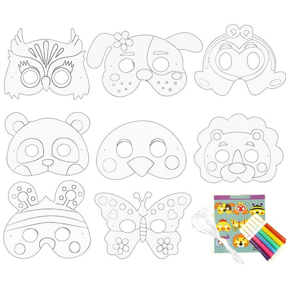 8 Piece Cartoon Animal Face Art Set DIY Painting Craft Activity Kit for Young Children Kindergarten