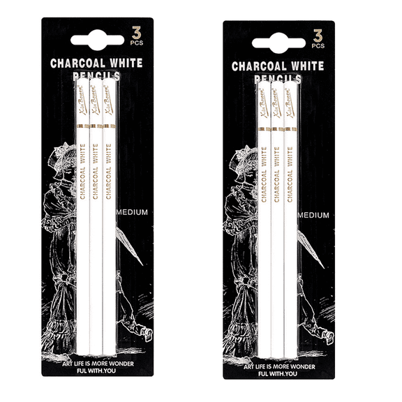 ANNECOSK White Charcoal Pencils, 6-Piece Set (2 Packs of 3), Professional White Drawing Pencils for Sketching, Shading & Blending