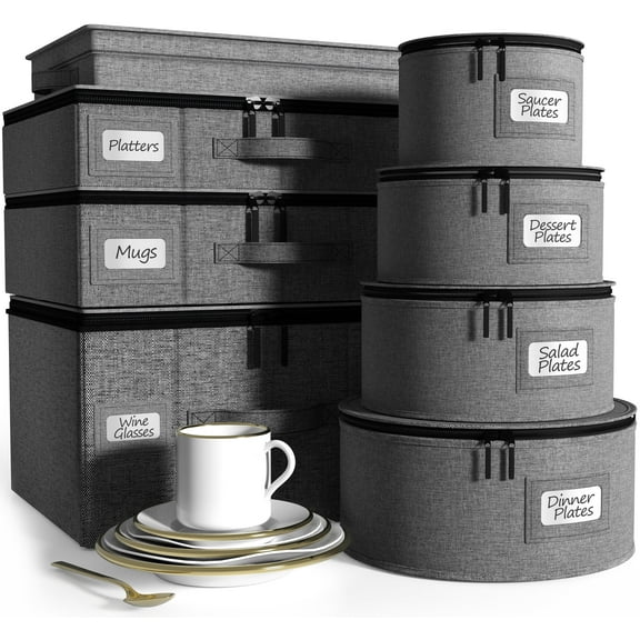 8-Piece China Dinnerware Storage Set - Grey
