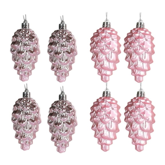 8-Piece Christmas Tree Ornament Set 3.5-Inch Pinecone Shape Metallic Pendant Decorations Festive Holiday Home Party Decor Collection