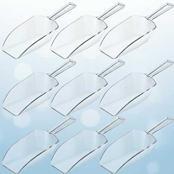 8-Piece Clear Plastic Kitchen Scoops for Candy, Ice Cream, Protein Powder, Coffee, Tea, and Popcorn - Multi-Purpose Food Scoop Set (6.7 Inch)