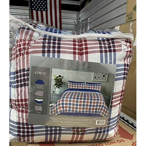 8 Piece Comforter Set - King - Americana Plaid, 148888