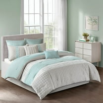 8-Piece King Comforter Set - Seafoam & Grey Quilted Bedding Collection with Euro Shams