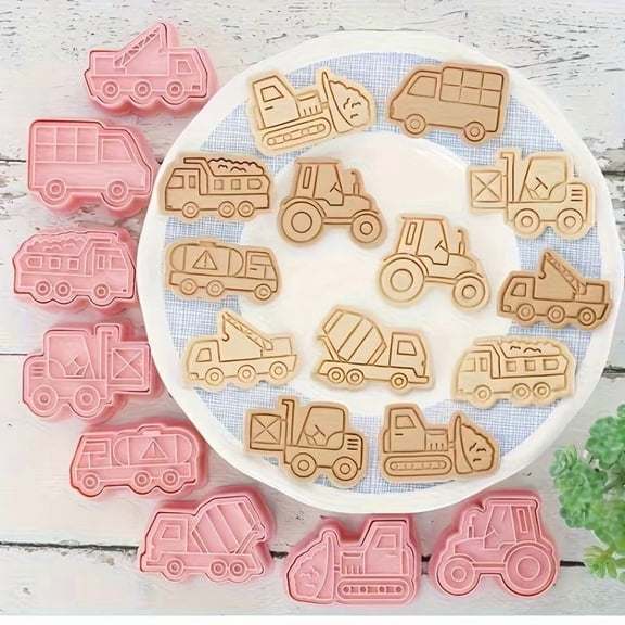 8-Piece Construction Truck Cookie Cutters Set - Fun Baking Shapes for Kids