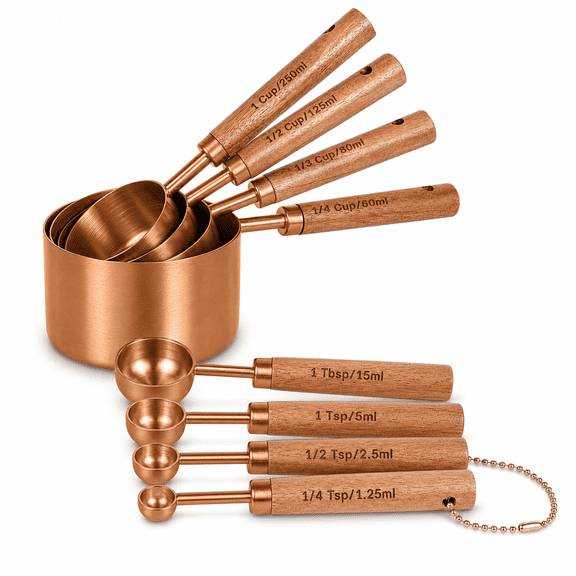 8 Piece Copper Measuring Cups and Spoons Set for Cooking Baking