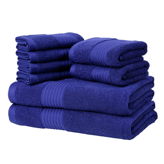 8 Piece Cotton Bath Towel Set, 2 Oversized Bath Towel, 2 Hand Towels & 4 Wash cloths Ideal for Spa, Hotel & Family Bathrooms, Navy Blue