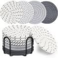 thumbnail image 1 of 8-Piece Cotton Rope Woven Pot Holder Mats Set | 4.3-Inch Round Heat Resistant Trivets for Kitchen Table | Thickened Insulation Hot Pads with Storage Rack, 1 of 10