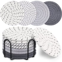 8-Piece Cotton Rope Woven Pot Holder Mats Set | 4.3-Inch Round Heat Resistant Trivets for Kitchen Table | Thickened Insulation Hot Pads with Storage Rack