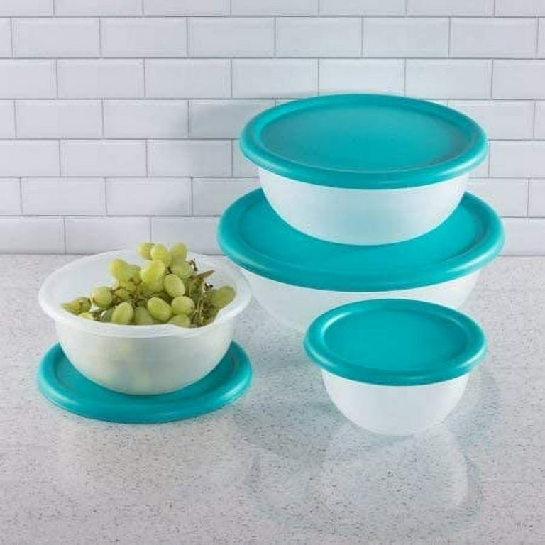 Sterilite 8-Piece Plastic Kitchen Covered Bowl Set, White/Blue