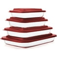 thumbnail image 1 of 8-Piece Deep Glass Baking Dish Set with Plastic lids,Rectangular Glass Bakeware Set with Lids, Baking Pans for Lasagna, Leftovers, Cooking, Kitchen, Freezer-to-Oven and Dishwasher, Red, 1 of 7