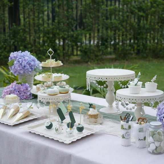 8-Piece Dessert Table Display Set - Romantic Gold/Cream White Round Cake Stand & Cupcake Tower | For Birthday Parties, Weddings & Baby Showers