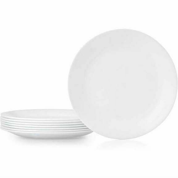 8-Piece Dinner Plates Set, Triple Layer Glass and Chip Resistant, Lightweight Round Plates, Winter Frost White