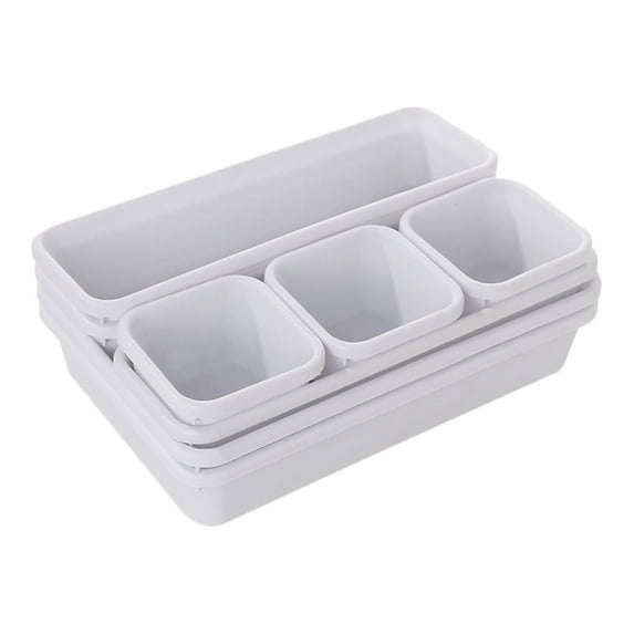 Plastic Drawer Organizer Bins, White | 3 Sizes, 8-Piece Set