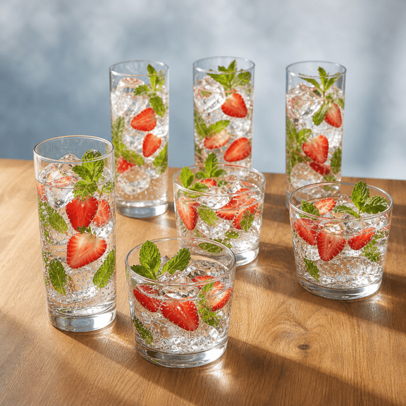 8-Piece Drinkware Set, 14oz Tall & 10.5oz Short Glasses, For Everyday Beverage Use