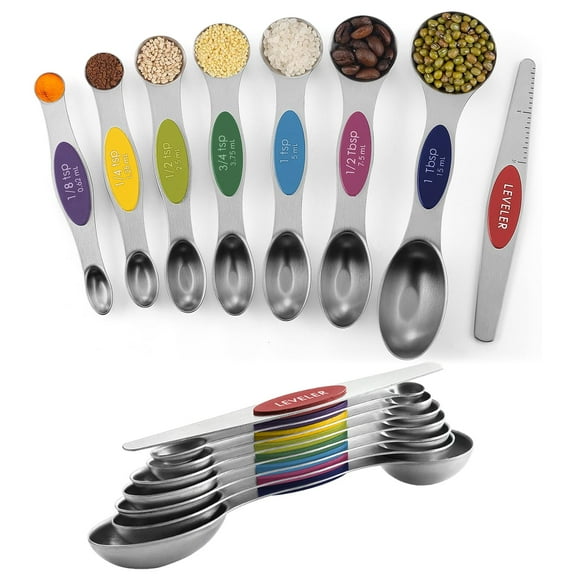 8 Piece Dual-Sided Magnetic Stackable Spoons,Stainless Steel Measuring Spoons Set, Adjustable Teaspoon & Tablespoon with Built-in Leveler, Kitchen Baking Gadgets for Cooking & Baking