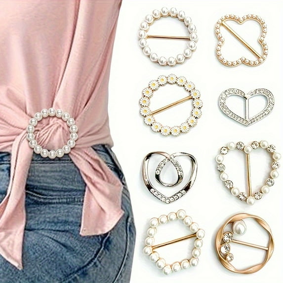 8-Piece Elegant Faux Pearl Brooch Set - Heart-Shaped Hollow Design - Stylish Sweater & Coat Pins - Versatile Fashion Badge Accessories for Casual & Formal Attire
