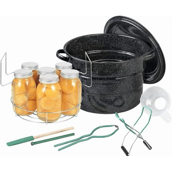8 Piece Enamelware Water bath canning Pot with Canning kit and Rack Canning Supplies Starter Kit