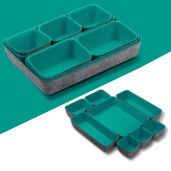 8 Piece Felt Drawer Organizer Tray Set for Desk and Office Storage One-Piece Molded Storage Bins for Snacks and Accessories Home Organization Green