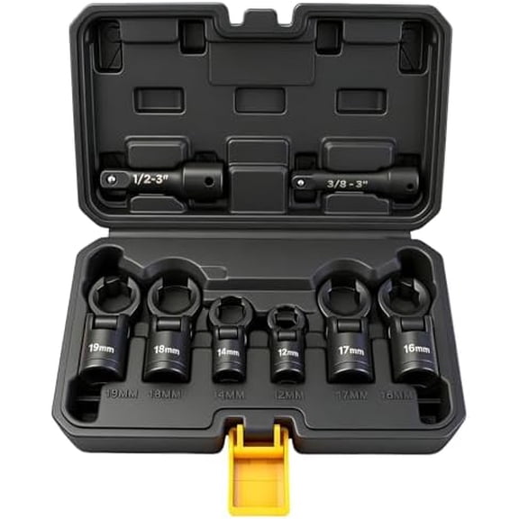 8-Piece Flex Head Crows Foot Wrench Set, Metric 12 14 16 17 18 19 mm with Extension Bar, 3/8" & 1/2" Drive Crowsfoot Line Wrenches Set, Access Fasteners in Tight Spaces$$Tools & Hardware Other