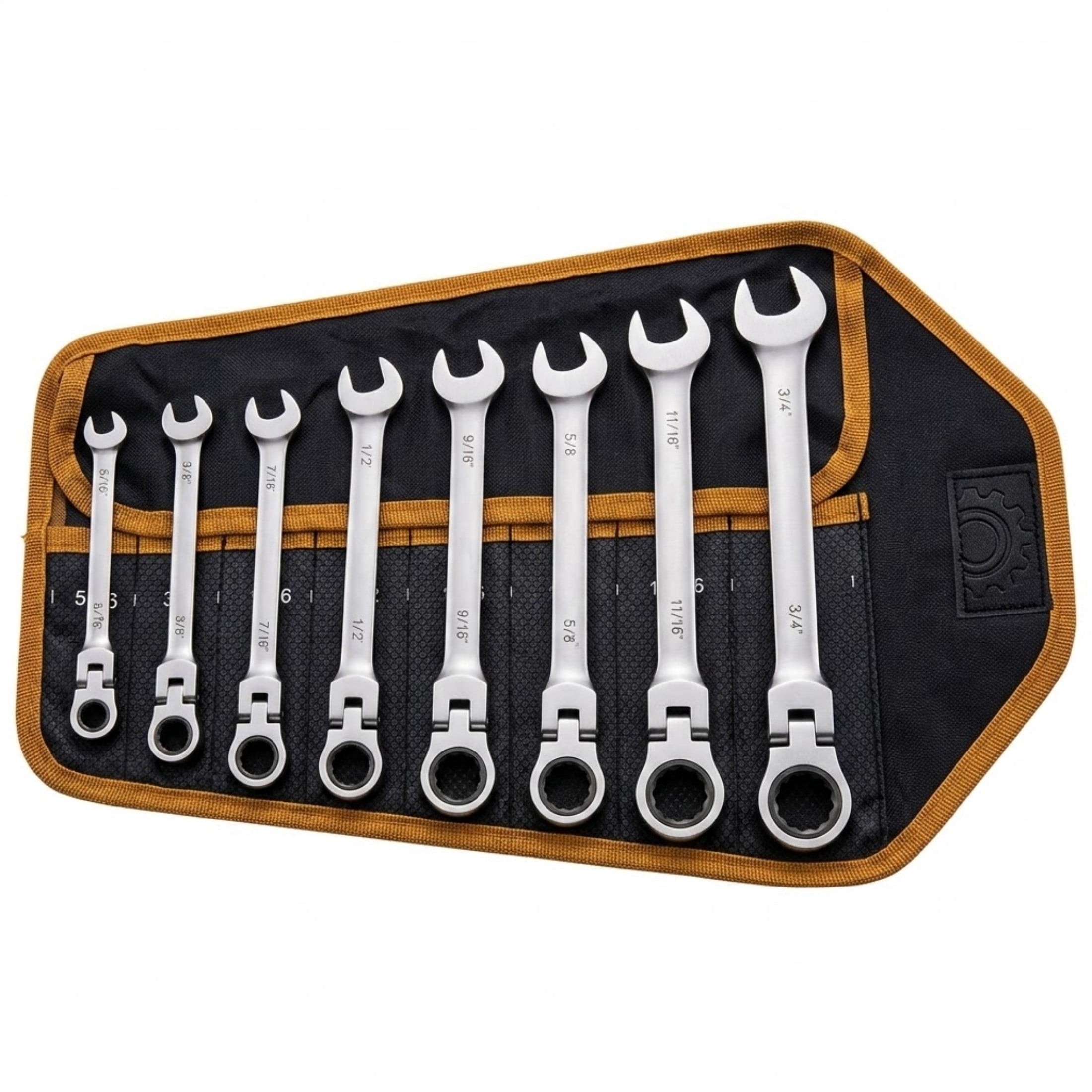 8-Piece Flex-Head Ratcheting Wrench Set, SAE 5/16" to 3/4" Combination Wrench Set with Roll-up Pouch, Cr-V Steel