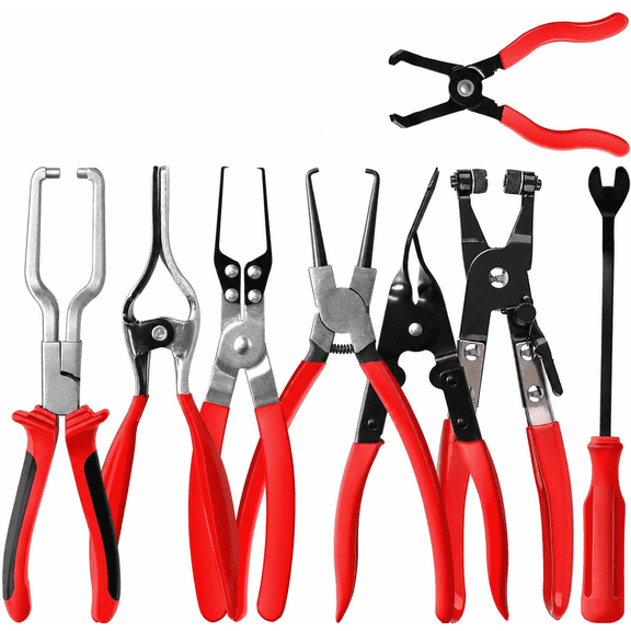 8-Piece Fuel Line Disconnect Tool Set Fuel Line/Hose Clamp/Removal Pliers, Electrical Disconnect/Push Pin Tools, Relay Puller, Panel Clip Remover & Filter Caliper