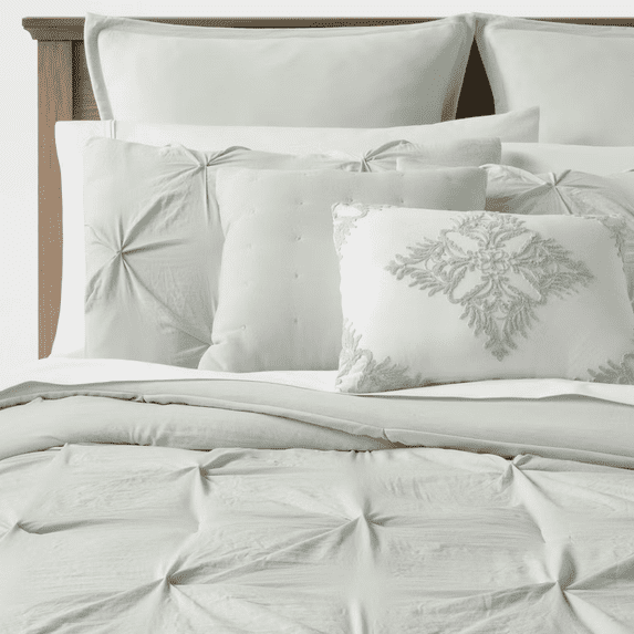 Pinch 8 Piece Full Pinch Pleat Comforter Set Microfiber Light Sage - Walmart.com