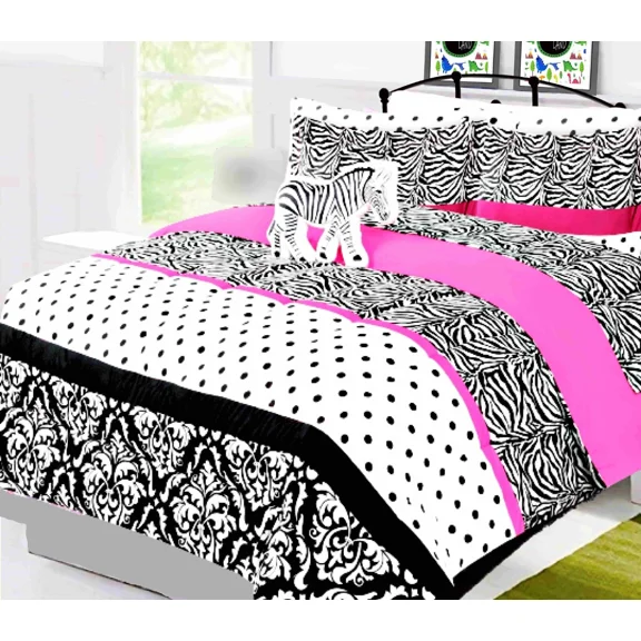 Gorgeous Home Linen Reversible Animal Zebra Full Comforter 8-Piece Bedding Set