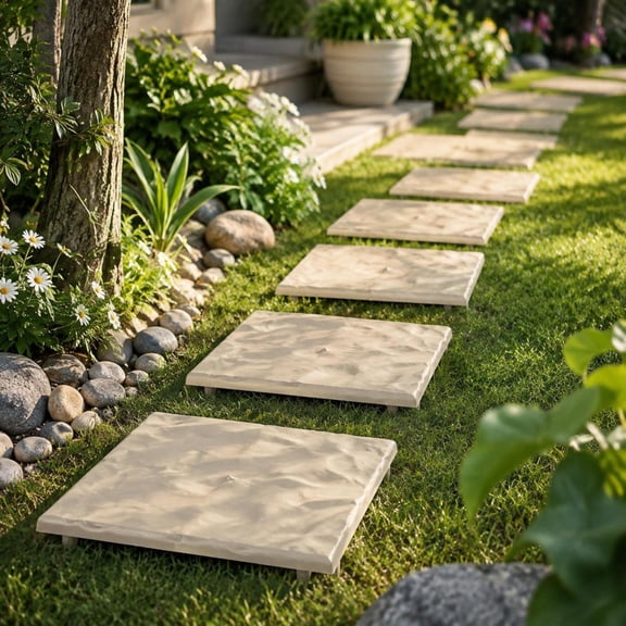 8-Piece Garden Stepping Stones 15.5x15.5 Inch Weather-Resistant Pathway Pavers with Ground Stakes for Outdoor Lawn Yard Patio Walkway