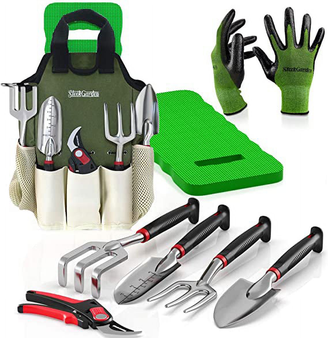 8-Piece Gardening Tool Set-Includes EZ-Cut Pruners, Lightweight Aluminum Hand Tools with Soft Rubber Handles- Trowel, Bamboo Gloves, Garden Tote, High Density Comfort Knee Pad Gardening Gifts Tool Set - image 1 of 7