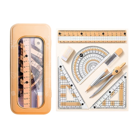 8-Piece Geometry Set with Durable Storage Case, Comprehensive Drawing Tool Kit for Educational Purposes, Practical Measurement and Construction Tools for Academic Use and Gift Giving