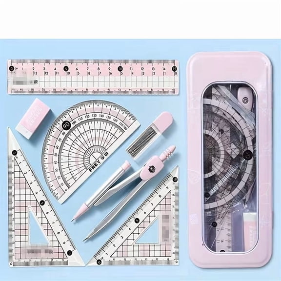 8-Piece Geometry Set Protractor Compass Ruler Triangle for Students Teachers Drafting